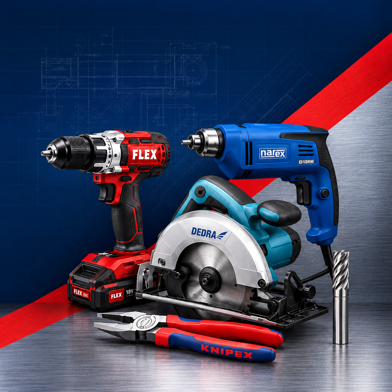 Profesionální nářadí Flex, Narex, Dedra a kleště Knipex